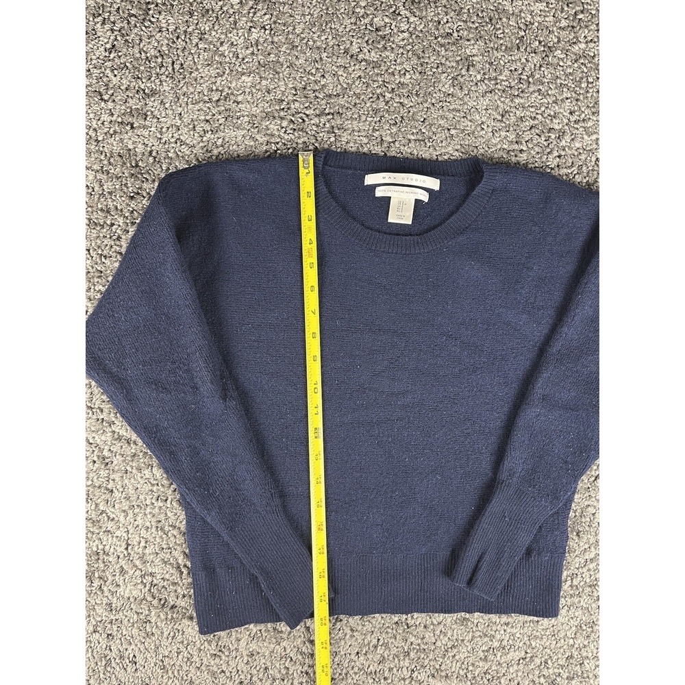 Max Studio 100% Extra Fine Merino Wool Blue Knit Sweater Top - Womens Small - Picture 6 of 6